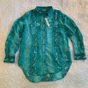 Brooklyn Girl Blue Green Animal Print Long Sleeve Shirt Size Juniors Large